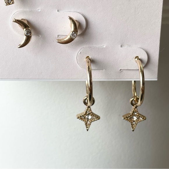 NWT LC LAUREN CONRAD Moon stud star hoop stud earrings, three pairs included - Picture 5 of 10